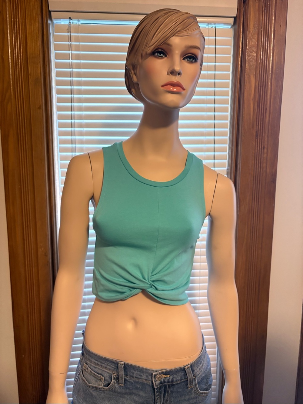 Zara Teal Twist-Front Crop Tank
